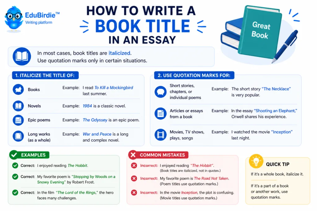 how to write a book title in an essay