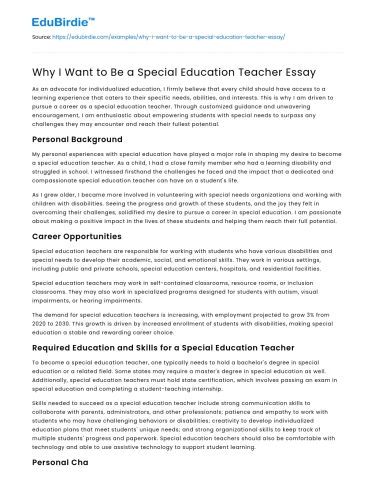 Why I Want to Be a Special Education Teacher Essay