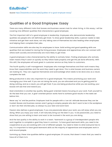 Qualities of a Good Employee: Essay