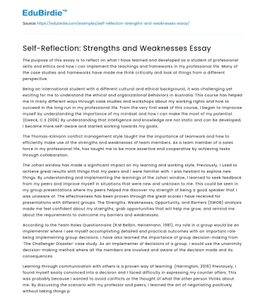 Self-Reflection: Strengths and Weaknesses Essay