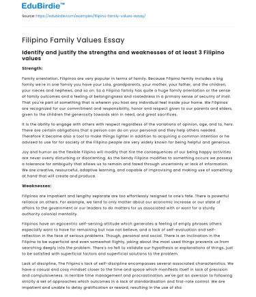 Filipino Family Values Essay