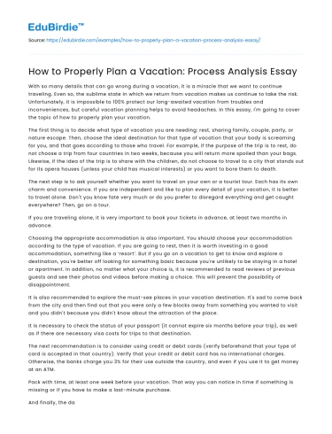 How to Properly Plan a Vacation: Process Analysis Essay