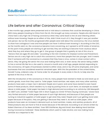 Life before and after Coronavirus: Critical Essay