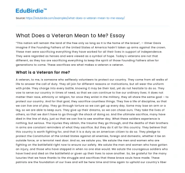 What Does a Veteran Mean to Me? Essay