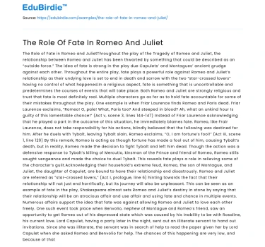 The Role Of Fate In Romeo And Juliet