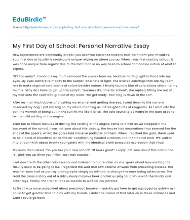 My First Day of School: Personal Narrative Essay