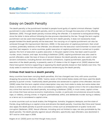 Essay on Death Penalty