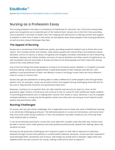 Nursing as a Profession Essay