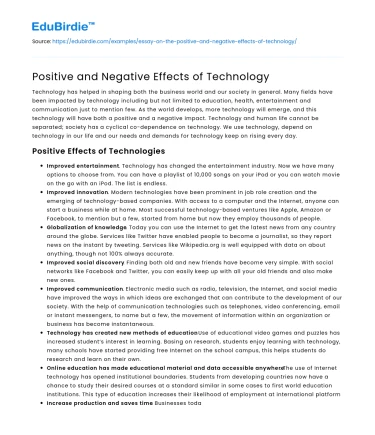 Positive and Negative Effects of Technology