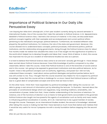 Importance of Political Science in Our Daily Life: Persuasive Essay