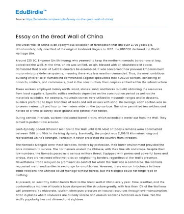 Essay on the Great Wall of China