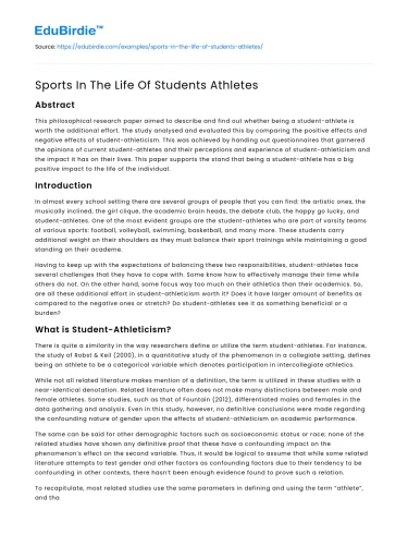 Sports In The Life Of Students Athletes