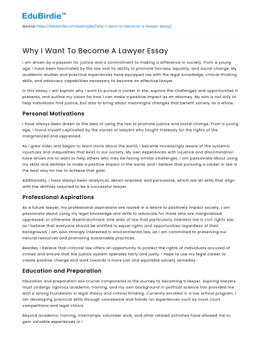 Why I Want To Become A Lawyer Essay