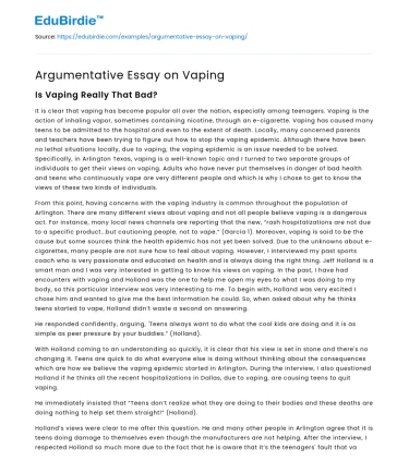 Argumentative Essay on Vaping