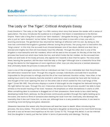 The Lady or The Tiger’: Critical Analysis Essay