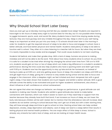Why Should School Start Later Essay