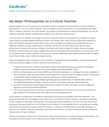 My Major Philosophies as a Future Teacher