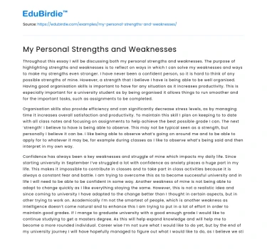 My Personal Strengths and Weaknesses