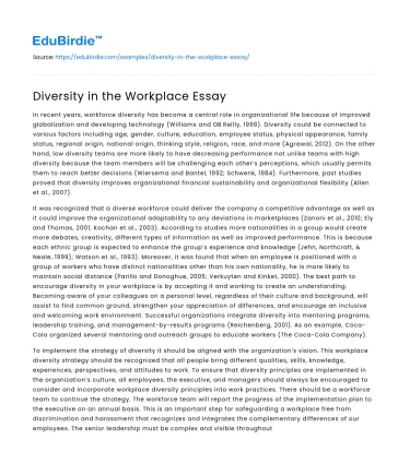 Diversity in the Workplace Essay
