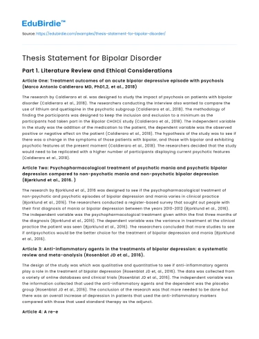 Thesis Statement for Bipolar Disorder