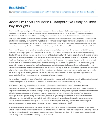 Adam Smith Vs Karl Marx: A Comparative Essay on Their Key Thoughts