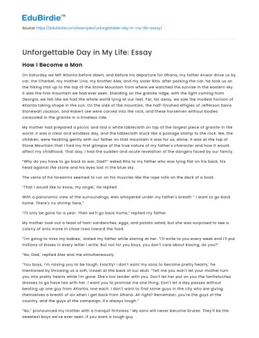 Unforgettable Day in My Life: Essay