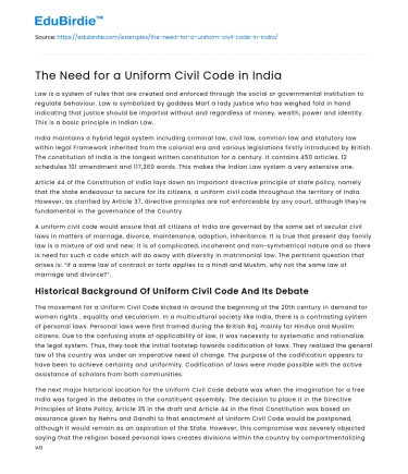 The Need for a Uniform Civil Code in India