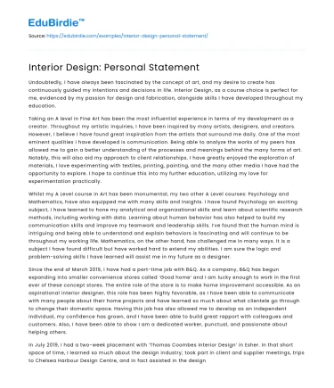 Interior Design: Personal Statement