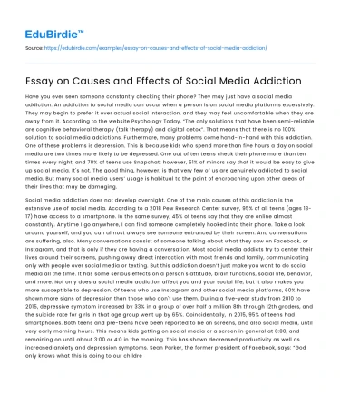 Essay on Causes and Effects of Social Media Addiction