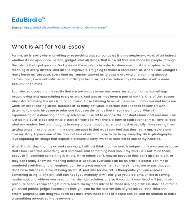 What Is Art for You: Essay