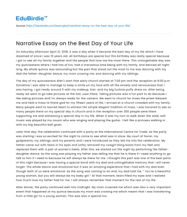 Narrative Essay on the Best Day of Your Life