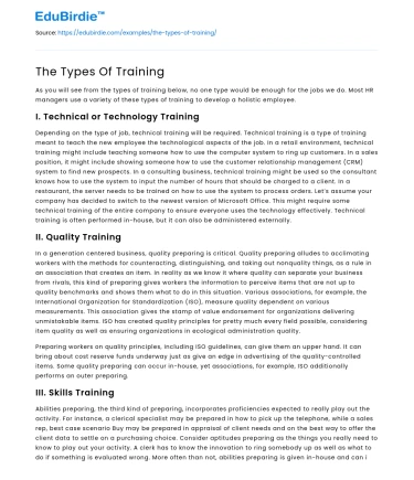 The Types Of Training