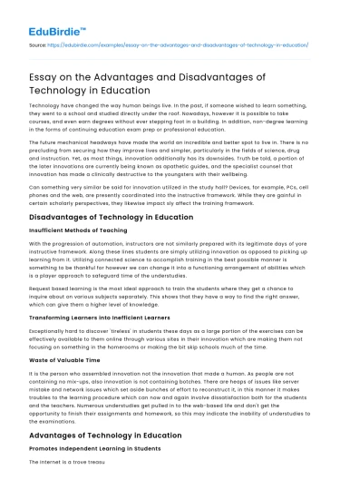Essay on the Advantages and Disadvantages of Technology in Education