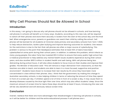 Why Cell Phones Should Not Be Allowed in School