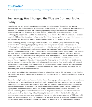 Technology Has Changed the Way We Communicate: Essay