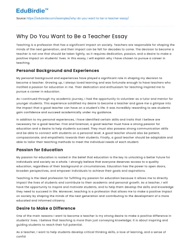 Why Do You Want to Be a Teacher Essay