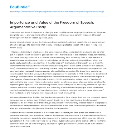 Importance and Value of the Freedom of Speech: Argumentative Essay