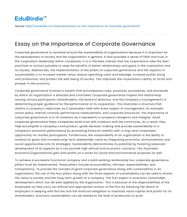 Essay on the Importance of Corporate Governance