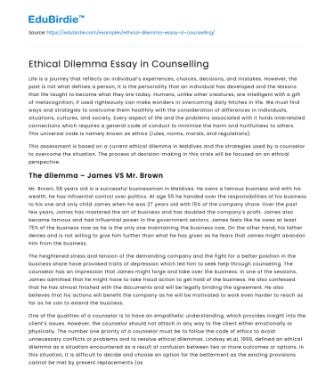 Ethical Dilemma Essay in Counselling