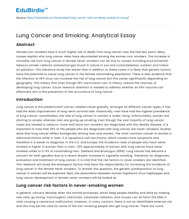 Lung Cancer and Smoking: Analytical Essay