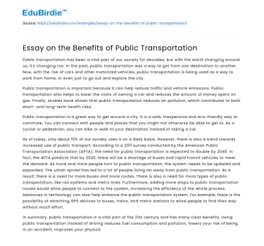 Essay on the Benefits of Public Transportation