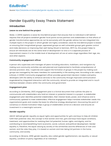 Gender Equality Essay Thesis Statement