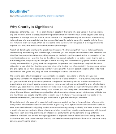 Why Charity Is Significant