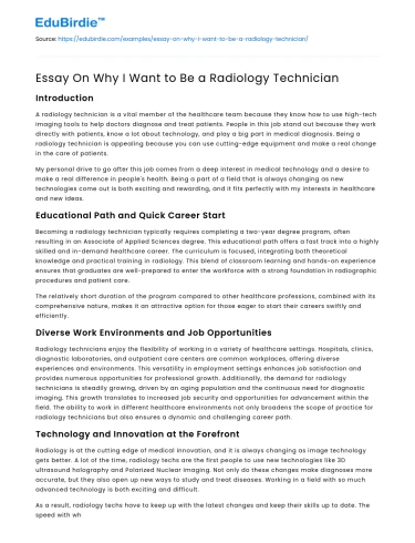 Essay On Why I Want to Be a Radiology Technician