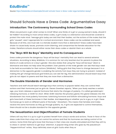 Should Schools Have a Dress Code: Argumentative Essay