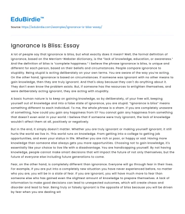 Ignorance Is Bliss: Essay