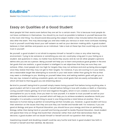 Essay on Qualities of a Good Student