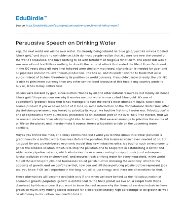 Persuasive Speech on Drinking Water