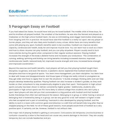 5 Paragraph Essay on Football