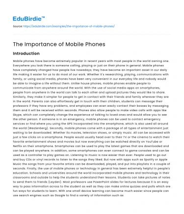 The Importance of Mobile Phones